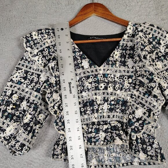 En Saison Alessandra Top Women's XS Black White Floral Eyelet Embroidered Ruffle - Picture 6 of 10